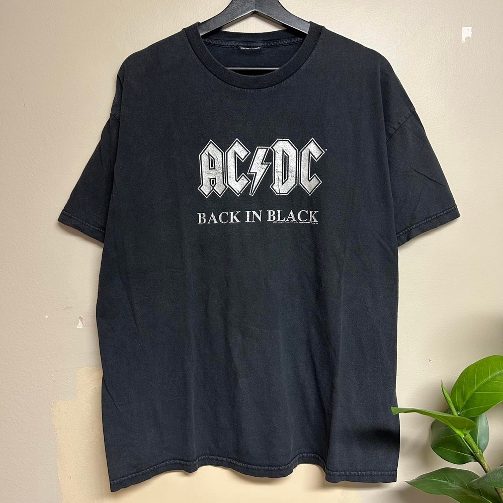 Vintage 90s AC DC Back In Black Faded Black Band Shirt Mens XL